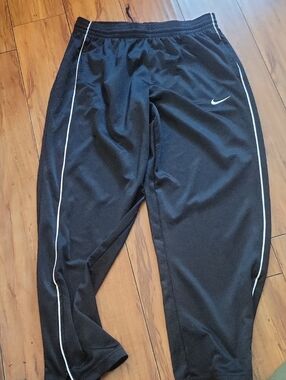 Nike Black Track Pants with White Piping and Swoosh